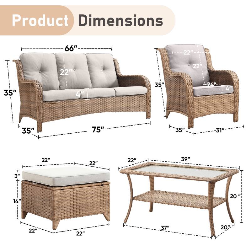 Pocassy Outdoor Sofa Chairs Table Ottoman