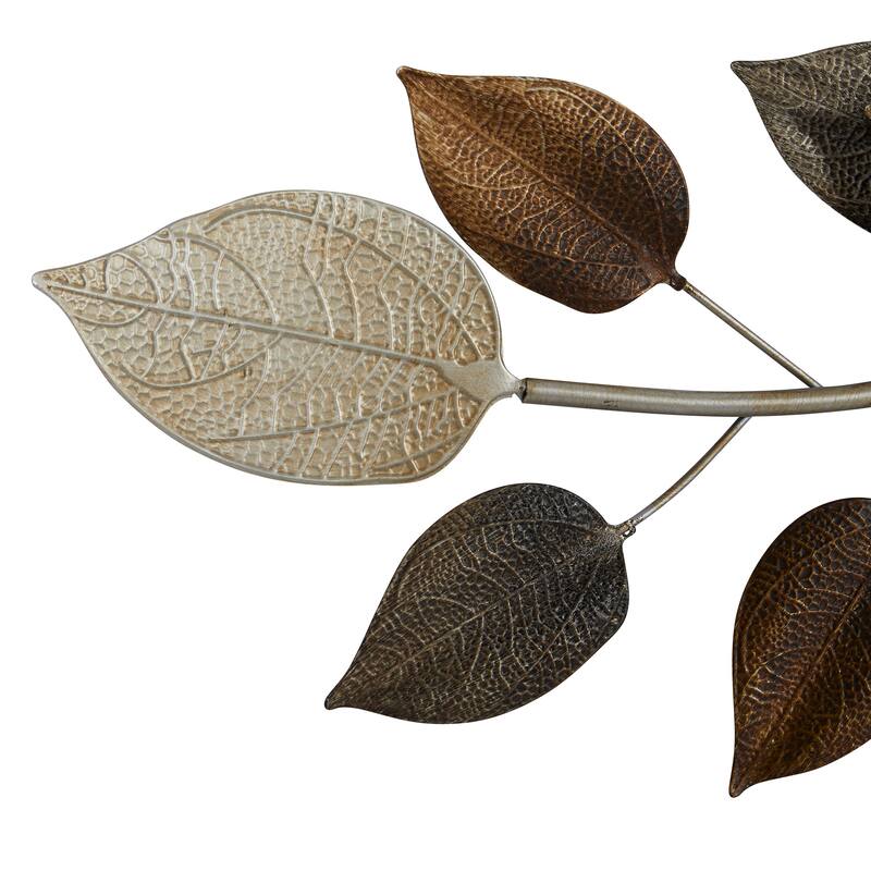 Bronze Metal Long Textured Leaf Home Wall Decor with Multiple Shades