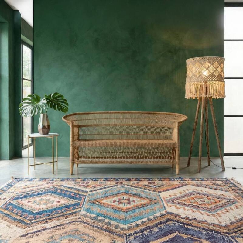 Handwoven Natural Rattan 3-Seater Indoor Settee with Solid Wood Frame, Boho Coastal Farmhouse Accent Seating - Natural