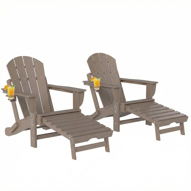 Outsunny Folding Adirondack Chair Set of 2, Outdoor HDPE Fire Pit Chair with Retractable Ottoman