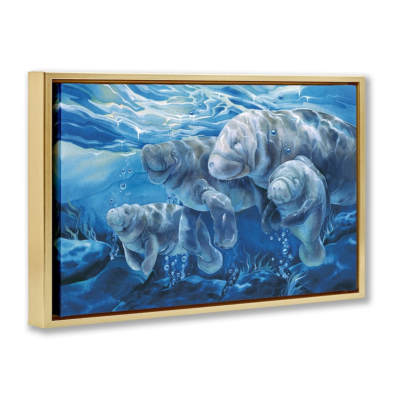 Stupell Underwater Manatee Family Framed Floater Canvas Wall Art Design By Jody Bergsma