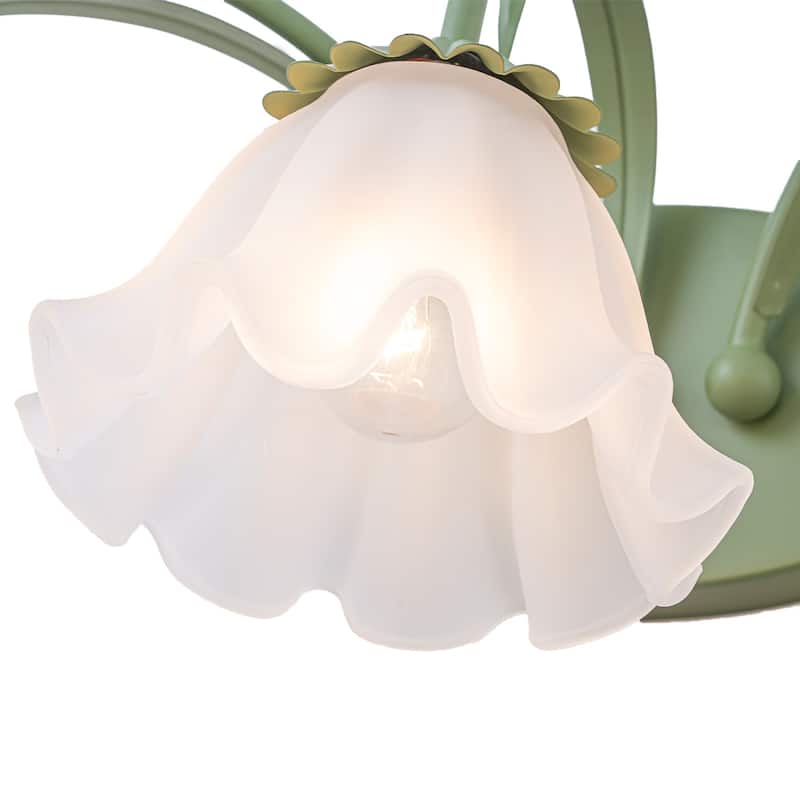 Green Metal Flower Frosted Glass Wall Sconce for Bathroom Vanity