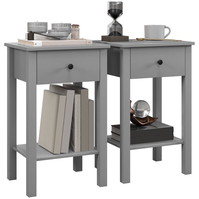 2-tier Modern Side Table with Drawer and Bottom Shelf