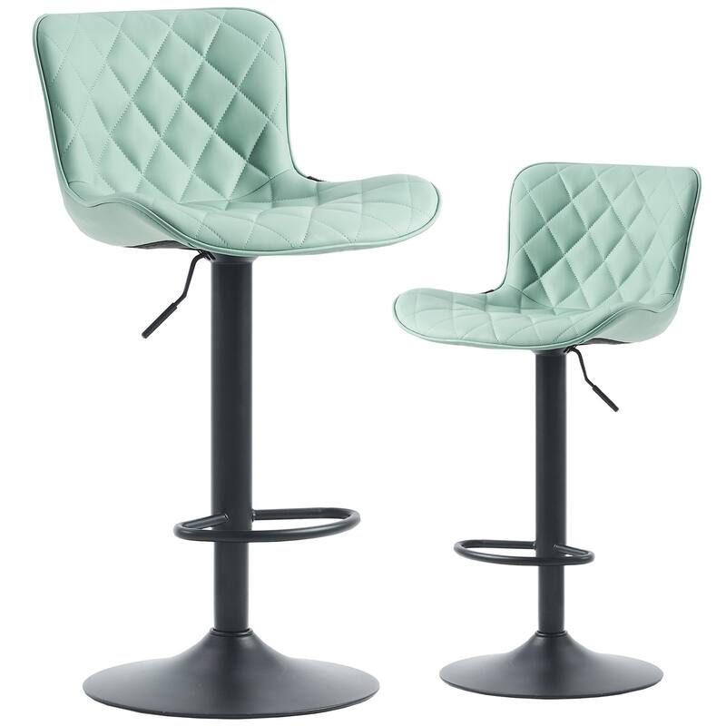Modern Faux Leather Bar Stools Set of 2, Adjustable Height, Swivel Counter Stools - Green