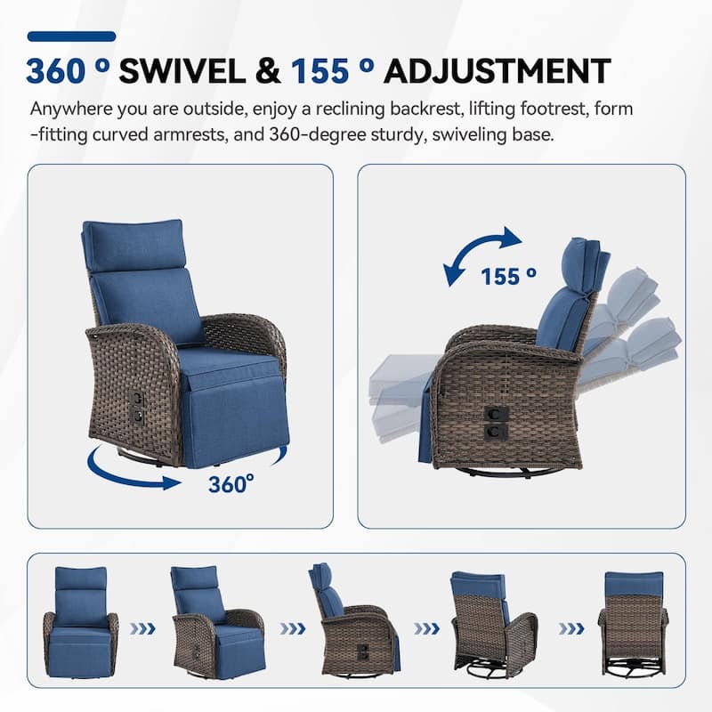 Pocassy 2PCS Versatile Outdoor Recliner Chair Blue Cushion