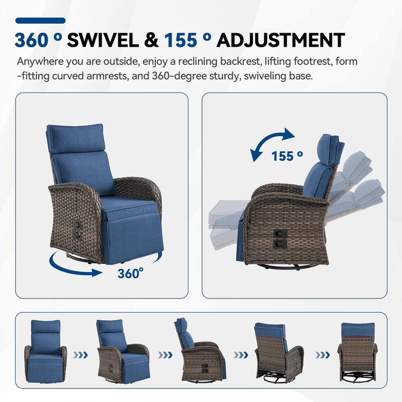 Pocassy Reclining Patio Chair with Adjustable Backrest