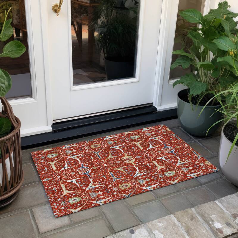 Machine Washable Indoor/ Outdoor Traditional Persian Chantille Rug - Red - 1'8" x 2'6"