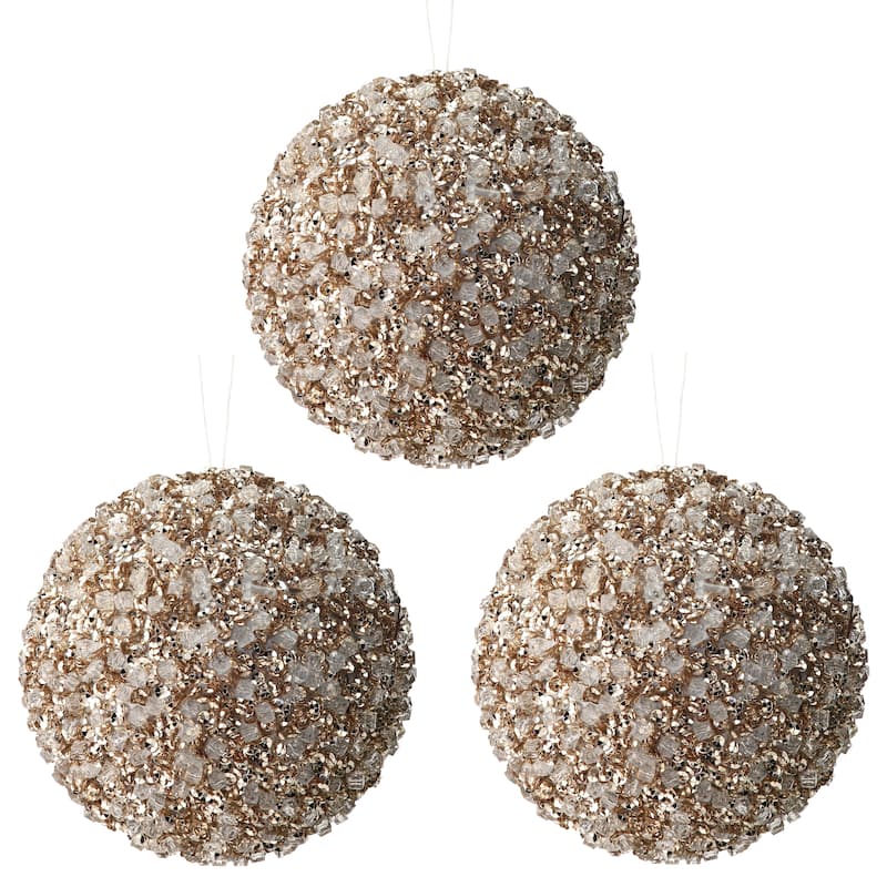 5.5" Diamond Ice Bead Ball Ornament Set of 3