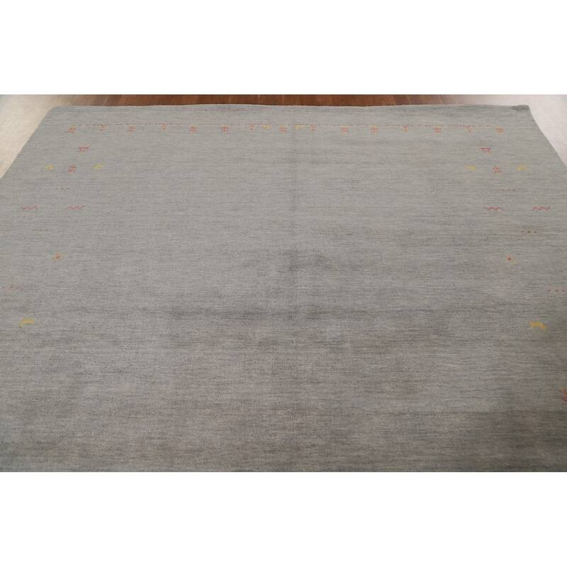 Tribal Gabbeh Area Rug Hand-Knotted Beige Wool Carpet - 8'1"x 9'8"