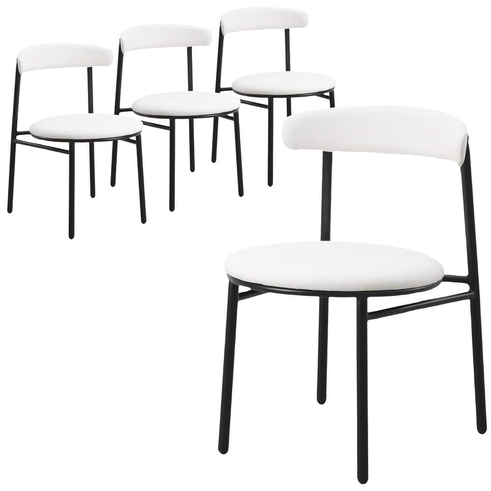 Lume Modern Fabric Upholstered Side Dining Chair with Open Back and Black Metal Legs for Dining or Living Room (Set of 4)