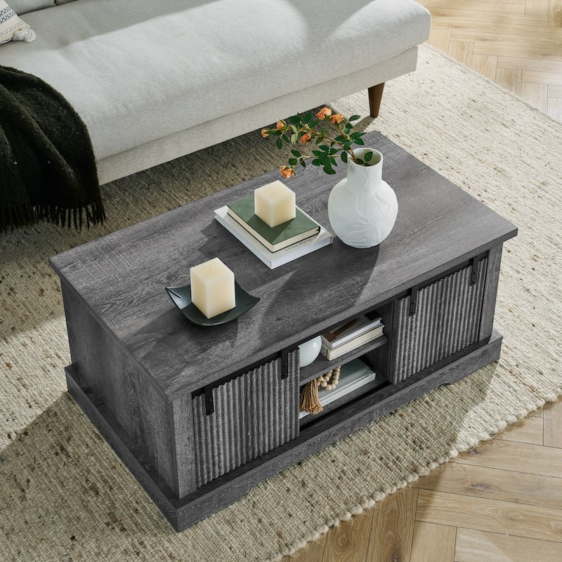 41.3" Modern Coffee Table with Adjustable Shelf & Metal Mesh Accents