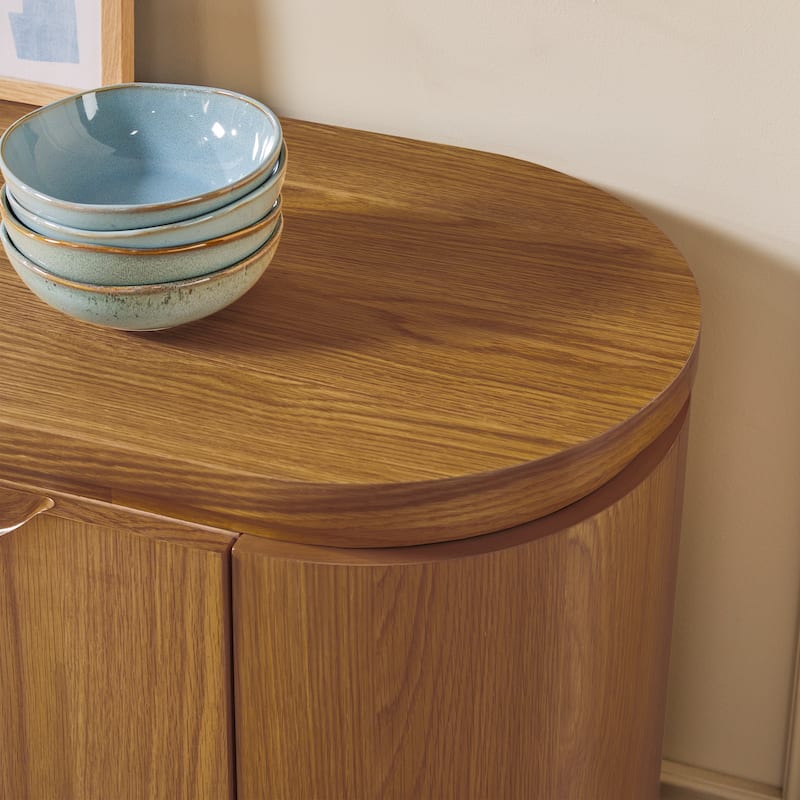 Walker Edison Modern Large Curved Solid Oak Wood Veneer Sideboard