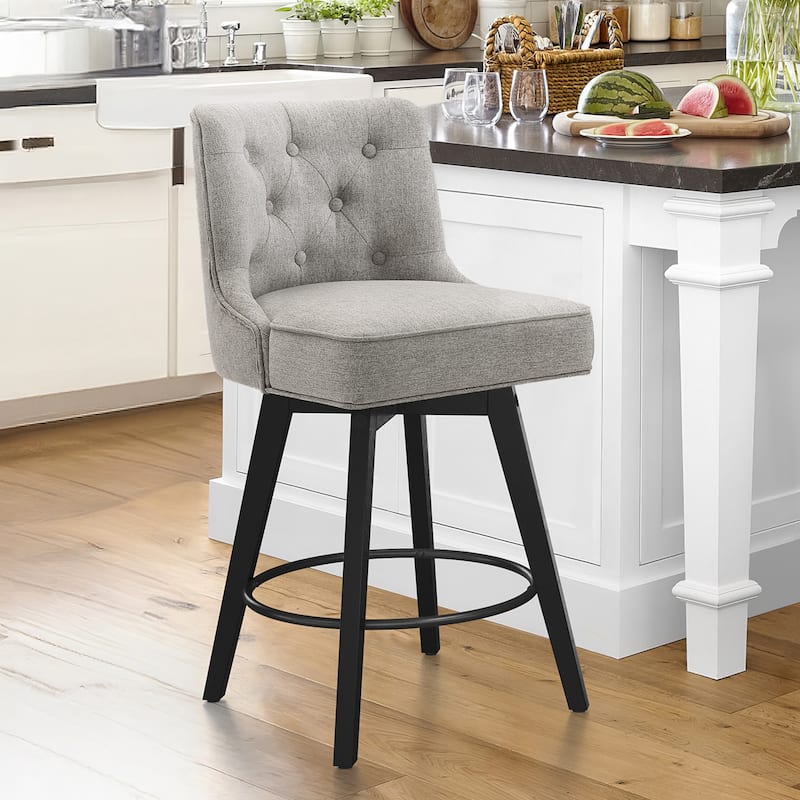 Modern 26 in. Barstool Counter Height Stool Upholstered Swivel Bar Stool with Back - Grey/Fabric - Counter Height