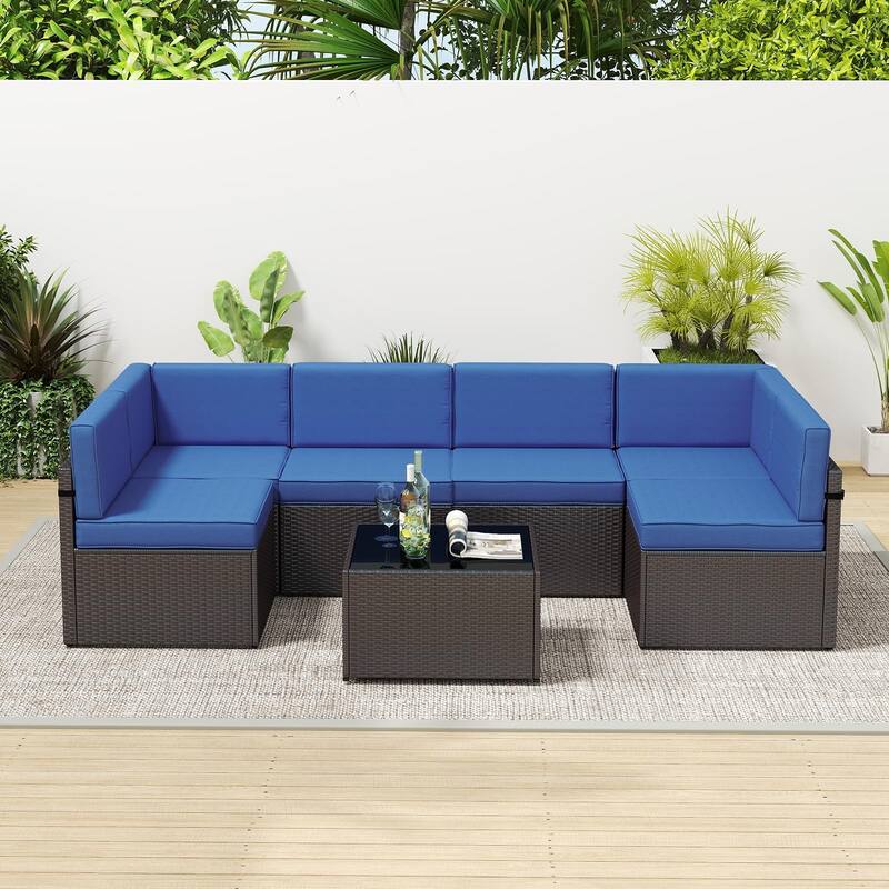 Kinbor Outdoor Cushioned Wicker Sectional Sofa Set