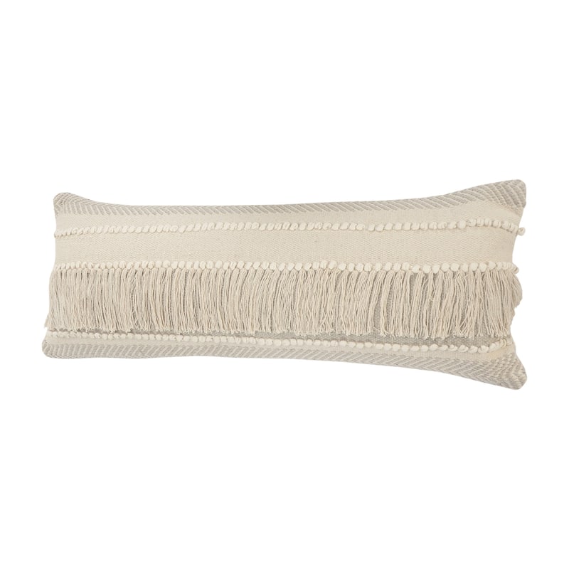 HomeRoots 14" X 36" Beige And Cream 100% Cotton Chevron Zippered Pillow