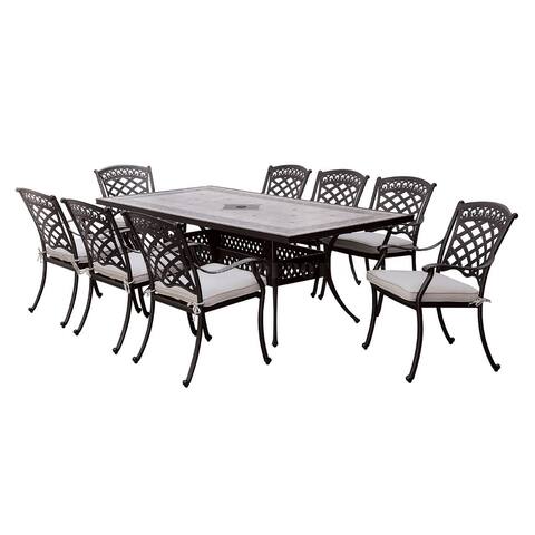 Patio 9 Piece Table And Chair Set In Antique Black And Beige