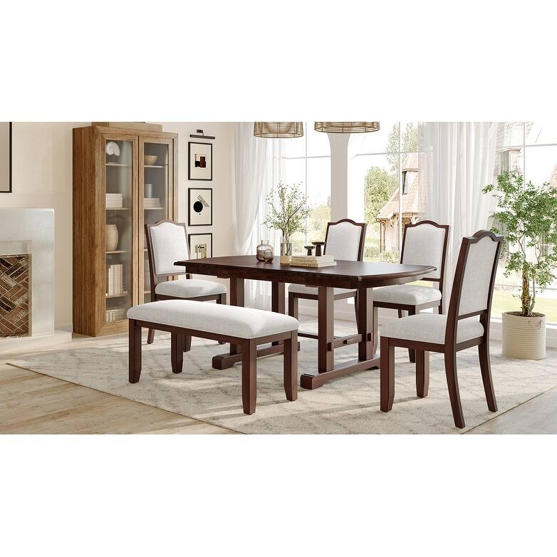 Roomfitters 60 to 78" Extendable Dining Table, Farmhouse Wooden Kitchen Table with Removable Leaf, Table for 4 to 8