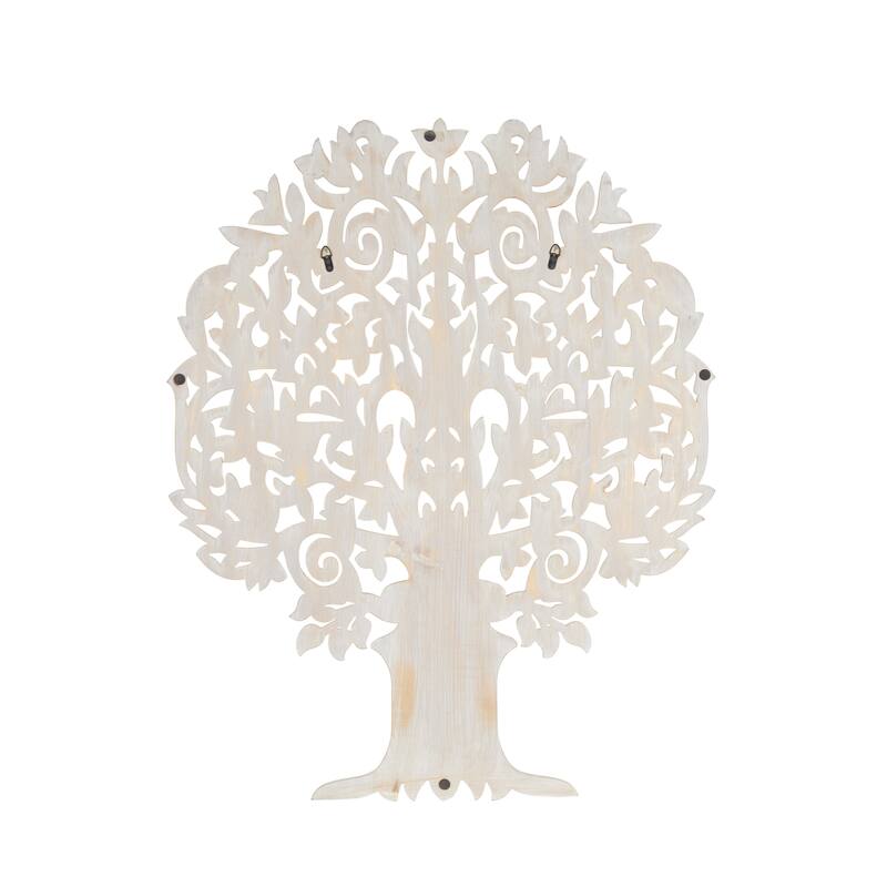Gold Wooden Handmade Carved Tree Home Wall Decor with Scroll Details