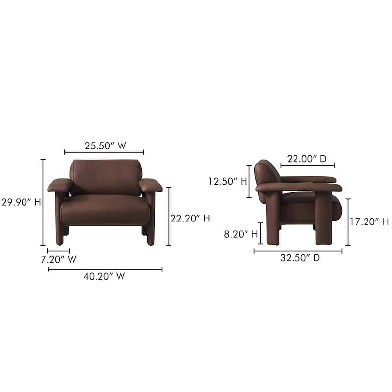 NADAAL STUDIOS Marcellus, Leather Lounge Chair With Piping Details - 40.2"W x32.5"D x29.9"H