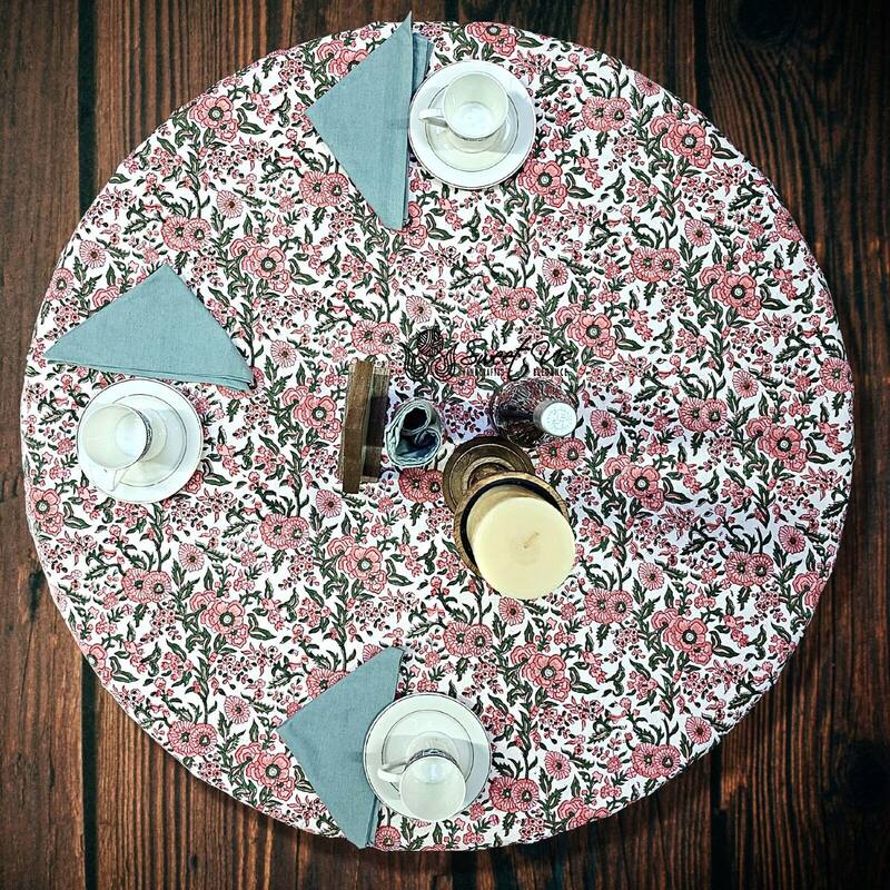 Cotton Floral Block Print Tablecloth Collection