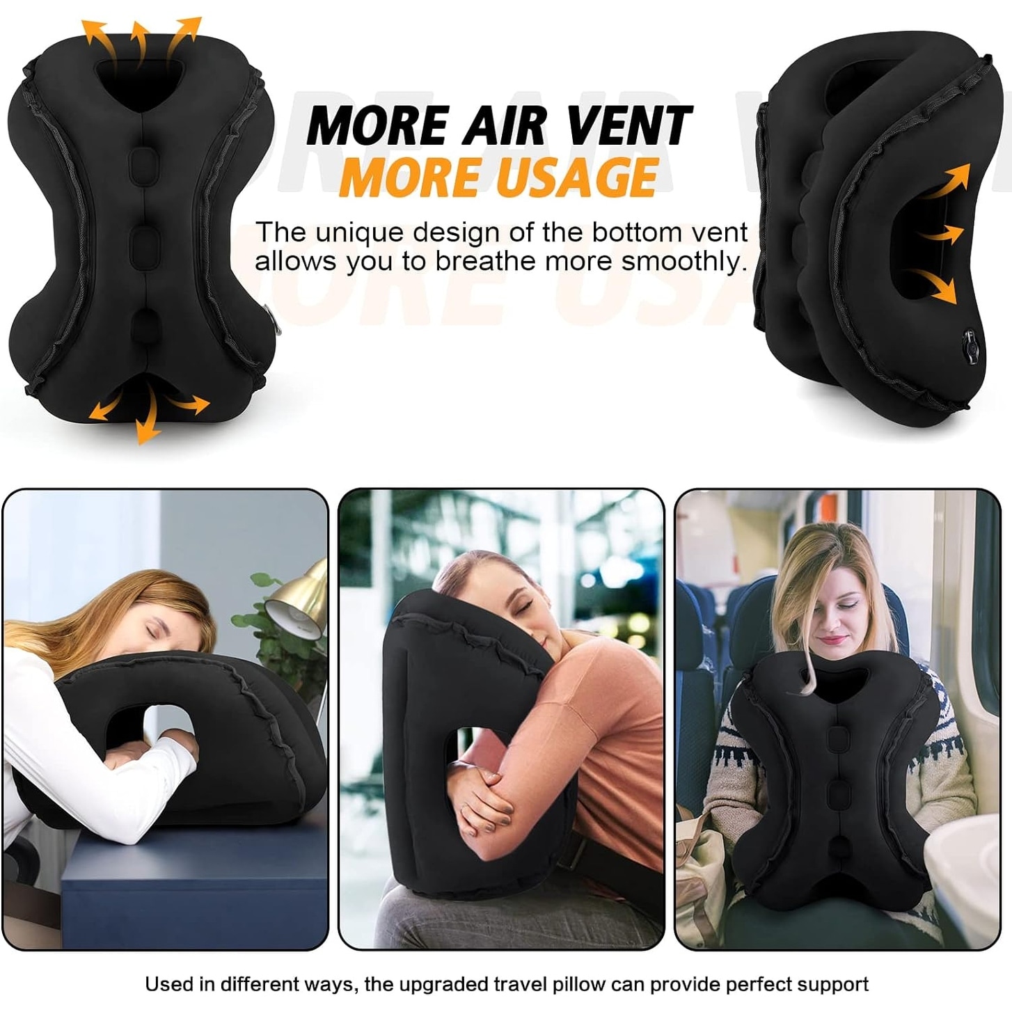 Inflatable Travel Pillow Multifunction Neck Pillow for Airplane to Avoid Neck and Shoulder Pain with Eye Mask Earplugs Black Bed Bath Beyond 40302343