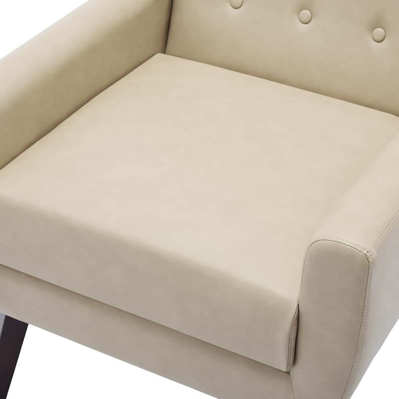 2 Set Modern Tufted Linen Upholstered Accent Chair Faux Leather Armchair