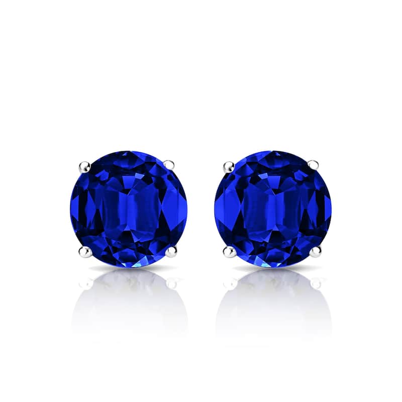 Auriya 14k Gold Lab Grown Gemstone Blue Sapphire Stud Earrings Round 0.25 to 5.00 ct. tw. 4-Prong Martini Push-Back