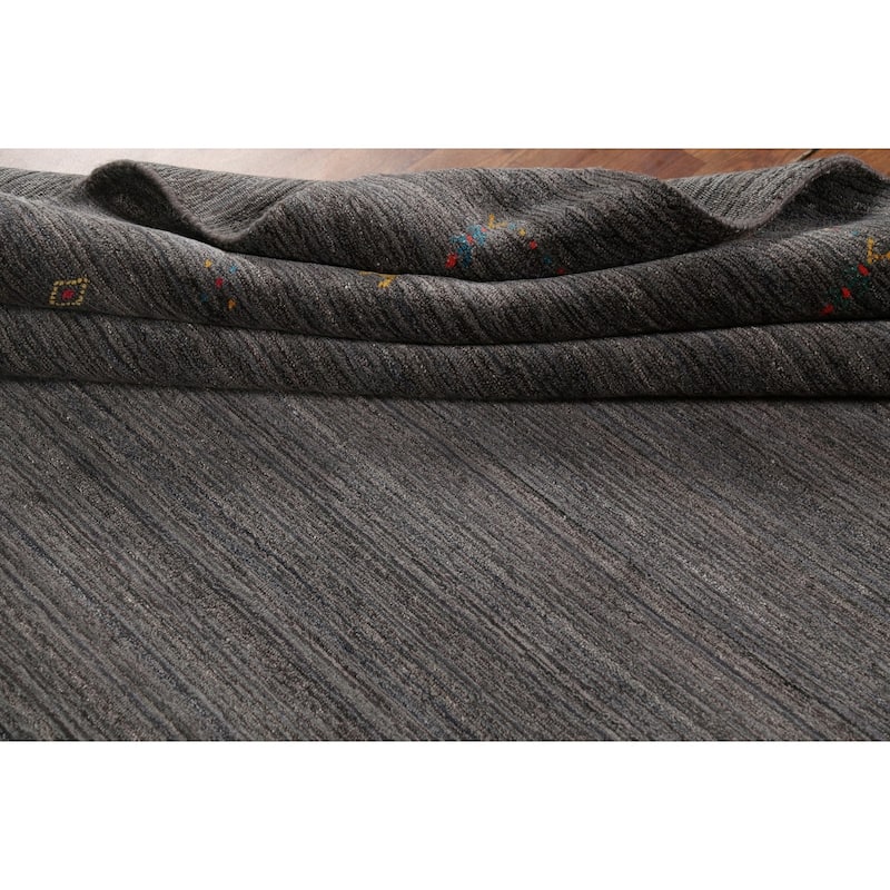 Gray Gabbeh Rug Hand-Knotted Tribal Oriental Wool Carpet - 7'10"x 9'7"