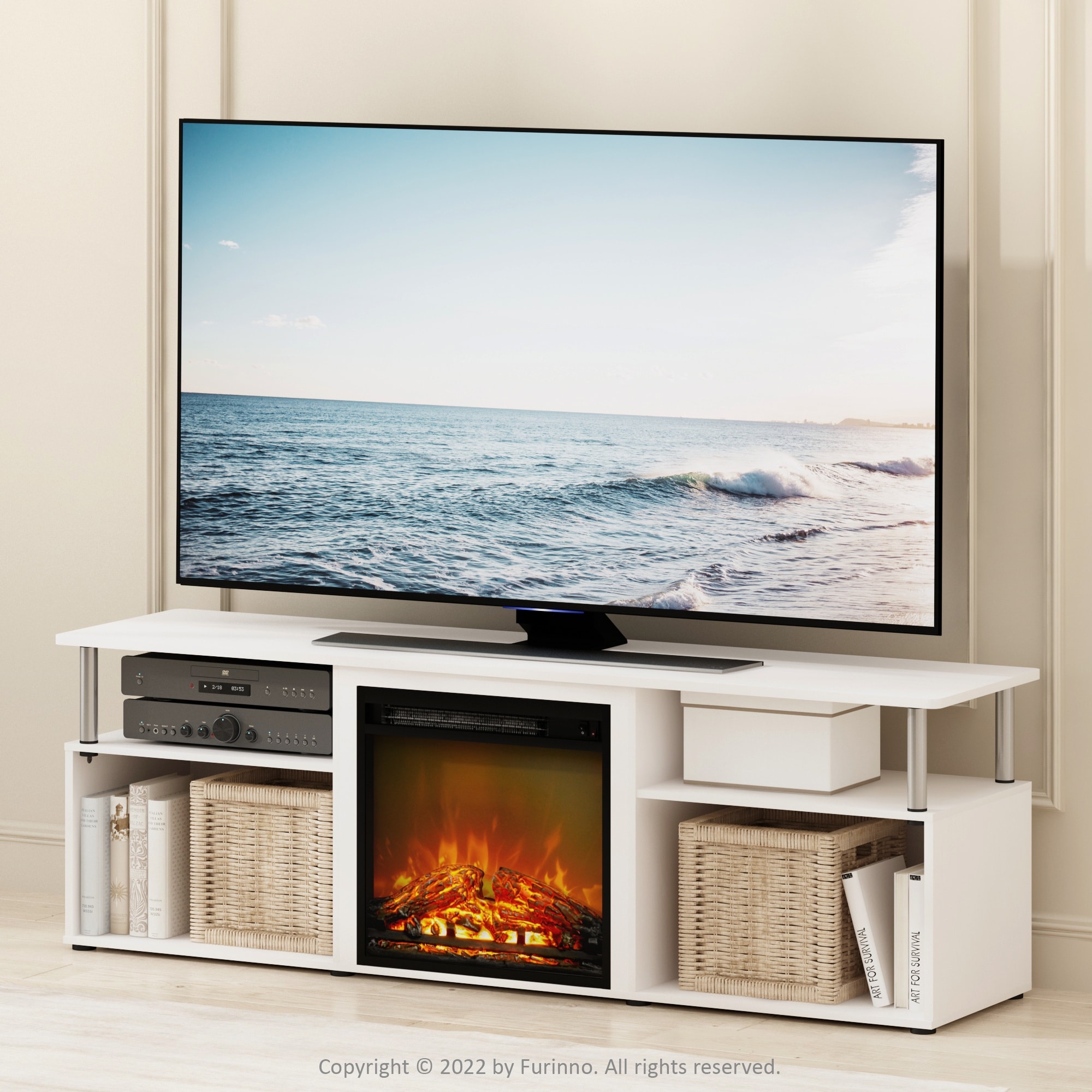 Furinno Jensen Fireplace Entertainment Center for TV up to-image