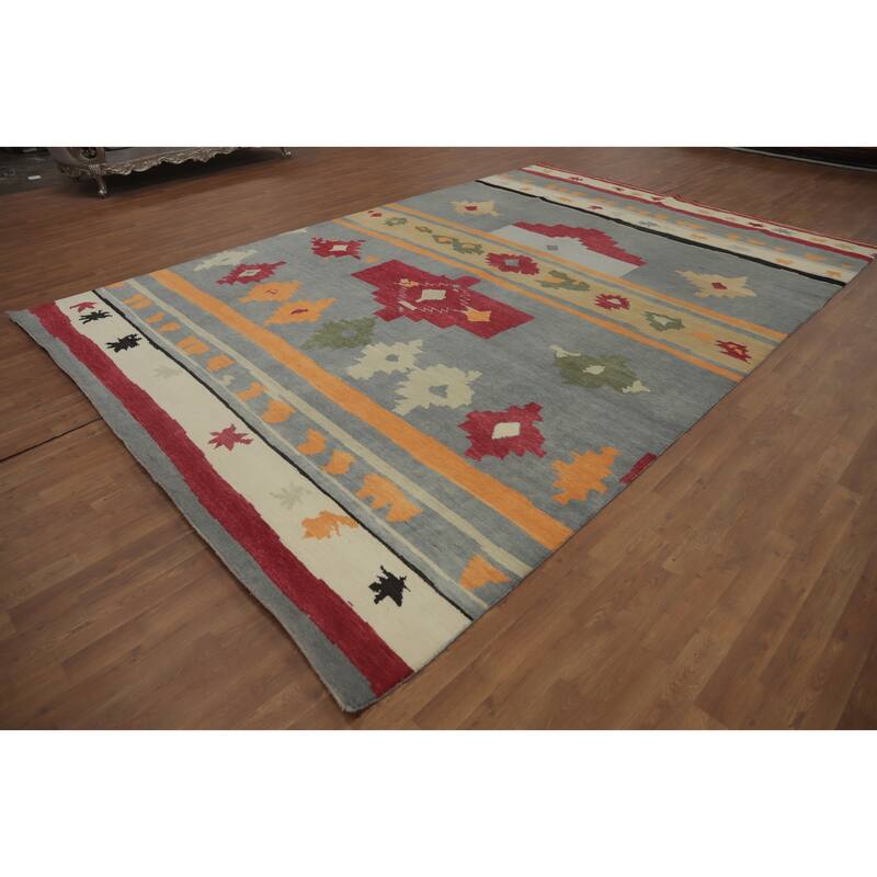 Vegetable Dye Wool Gabbeh Turkish Area Rug Handmade Wool Carpet - 13' 5'' X 8' 11''