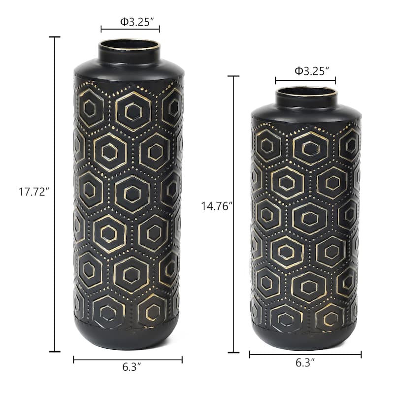 Black and Gold Metal Bottle Vases (Set of 2)
