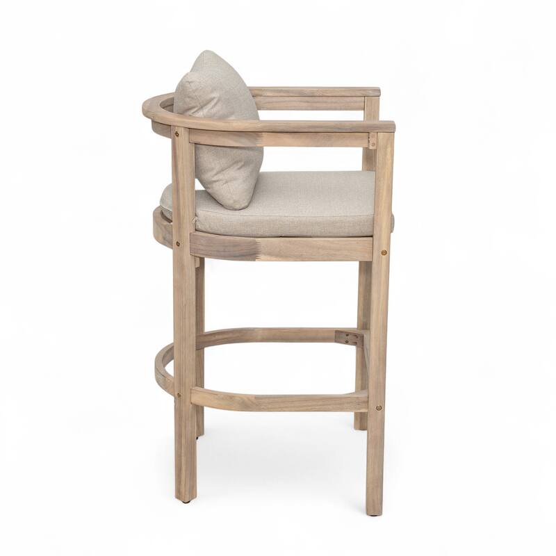 Christopher Knight Home - Abaco Outdoor Barstool Set of 4, Teak Finish Acacia Wood Frame with Beige Cushions.