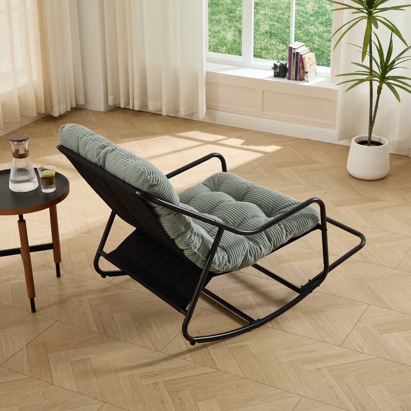 Outdoor Rocking Chair, Comfy Cushion, with Soft Thick Cushion,for Living Room, Bedroom, Reading Room, Black Frame with Cushion