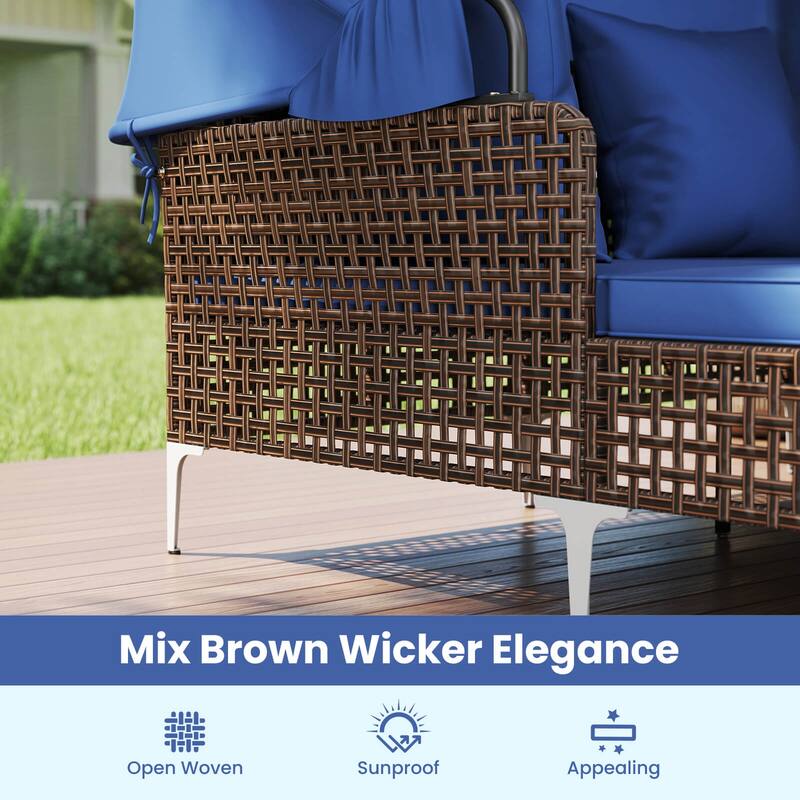 Costway Outdoor Rattan Double Daybed with Retractable Canopy & Seat - See Details