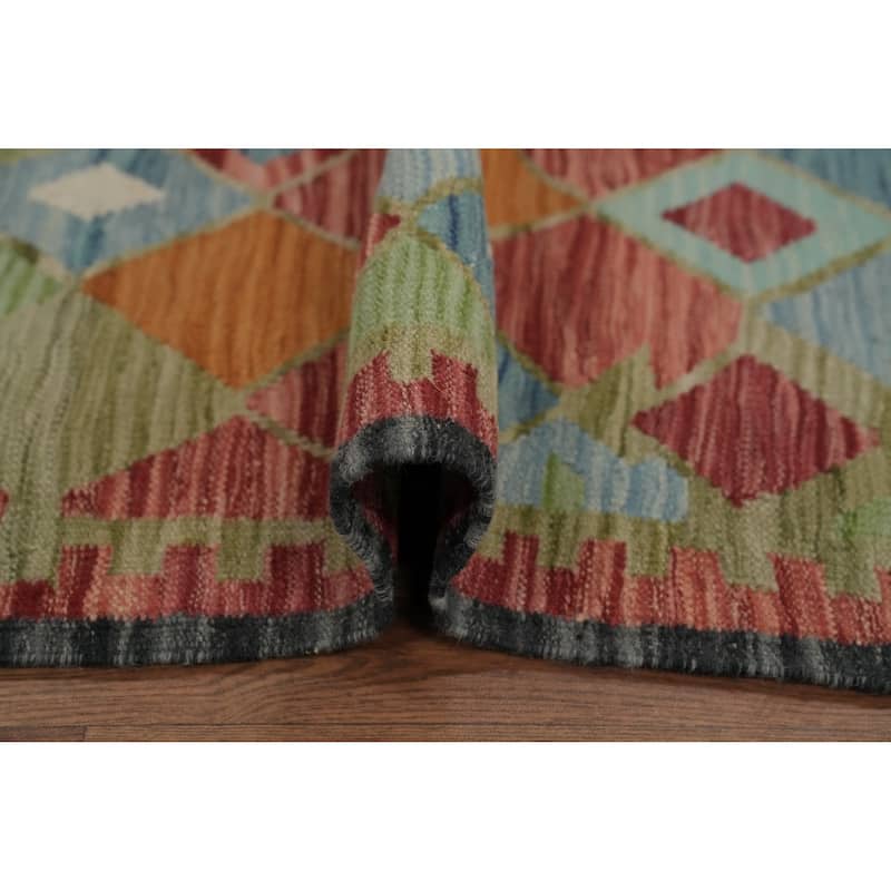 Hand Woven Oriental 100% Wool Carpet Southwestern Modern Multi-Colored Kilim Runner Rug - 11' 7'' X 2' 7''