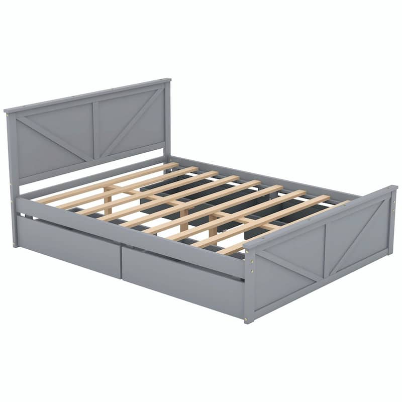 Wooden Platform Bed with Four Storage Drawers and Support Legs
