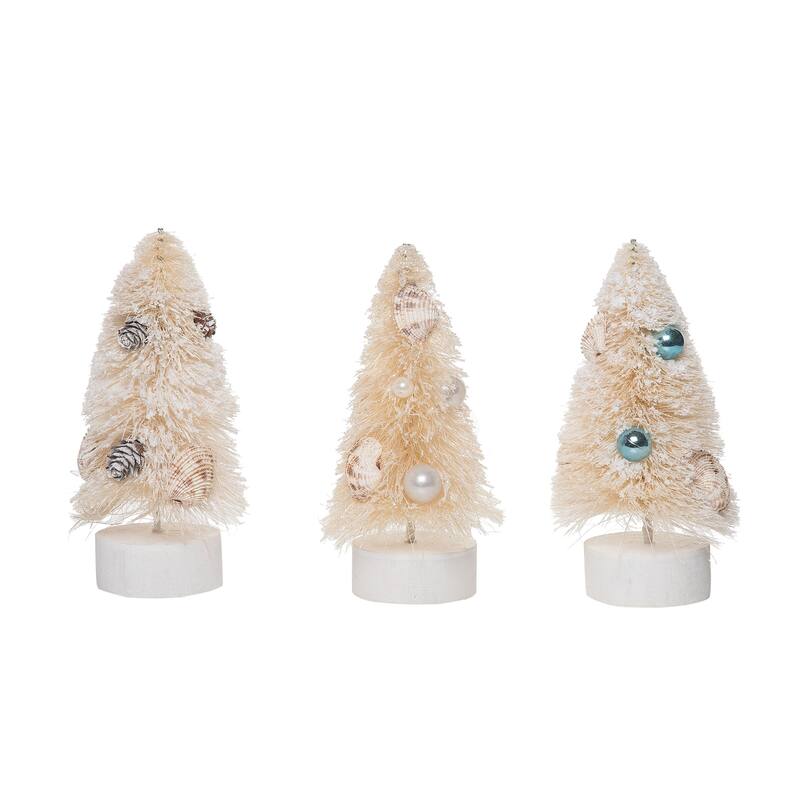 Transpac Coastal Bottle Brush Tree Decor Set of 3 Christmas Home Decorations