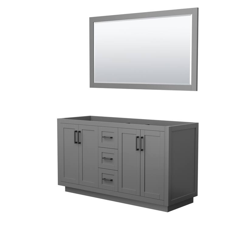 Miranda Bathroom Vanity Cabinet, 58-Inch Mirror - 60-Inch Double - Dark Gray, Matte Black Trim, No Top