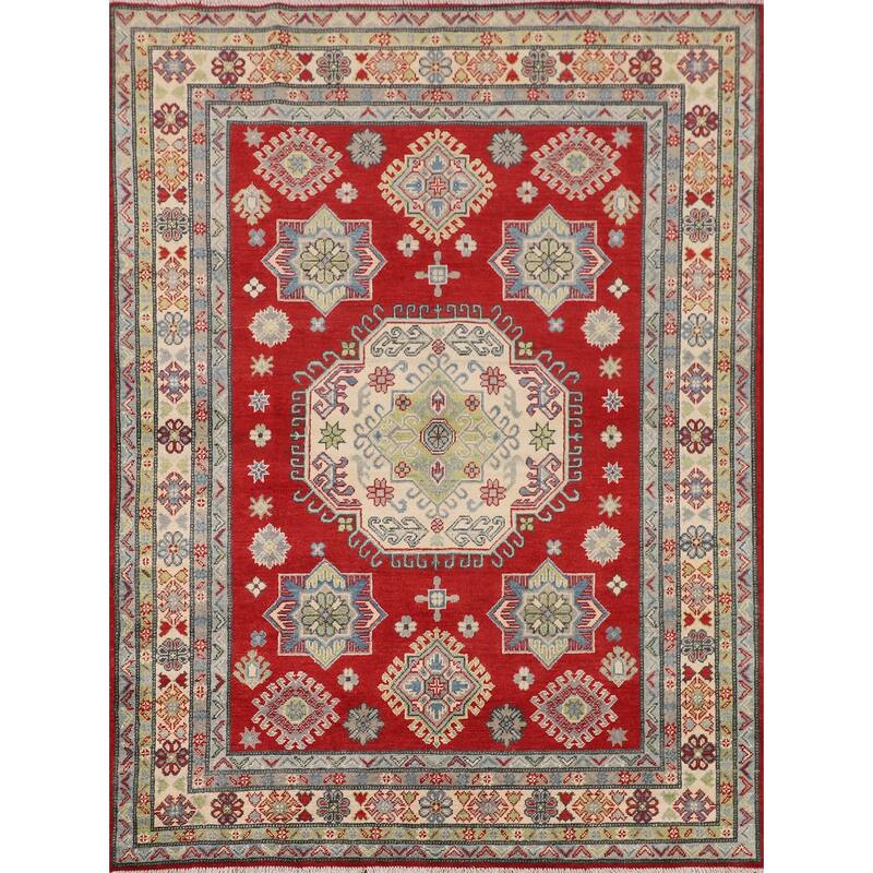 Red Kazak Oriental Area Rug Bedroom Hand-Knotted Wool Carpet - 5'0" x 6'9"