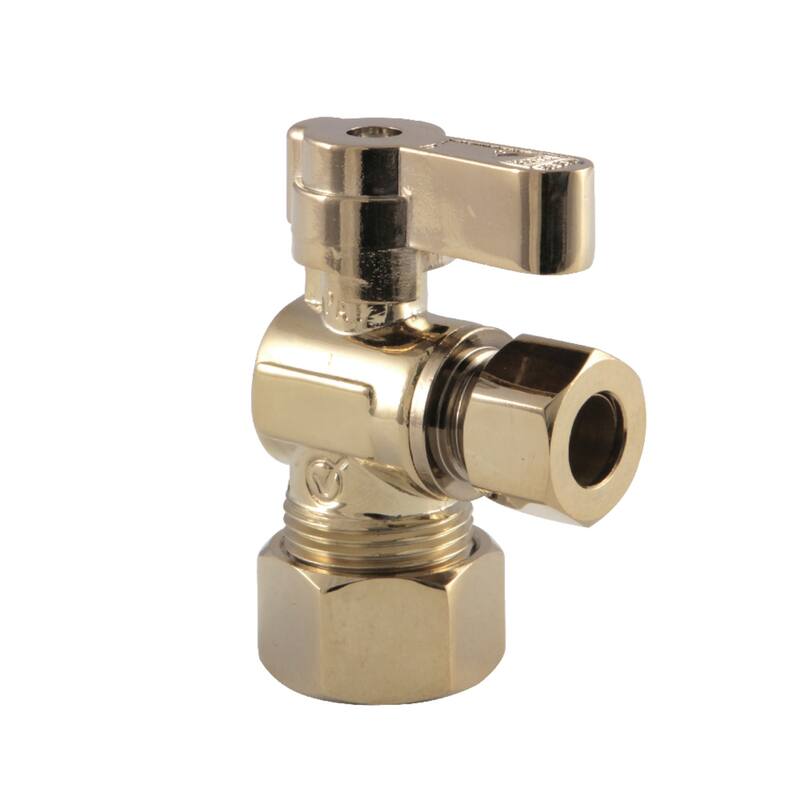 Baseline 5/8-Inch OD Comp x 3/8-Inch OD Comp Angle Stop Valve - Brushed Brass