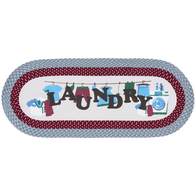 SAFAVIEH Handmade Braided Posters Viivika Machine Washable Rug - 1'8" x 4' Oval - 1'8" x 4' Oval - Ivory/Blue - Oval