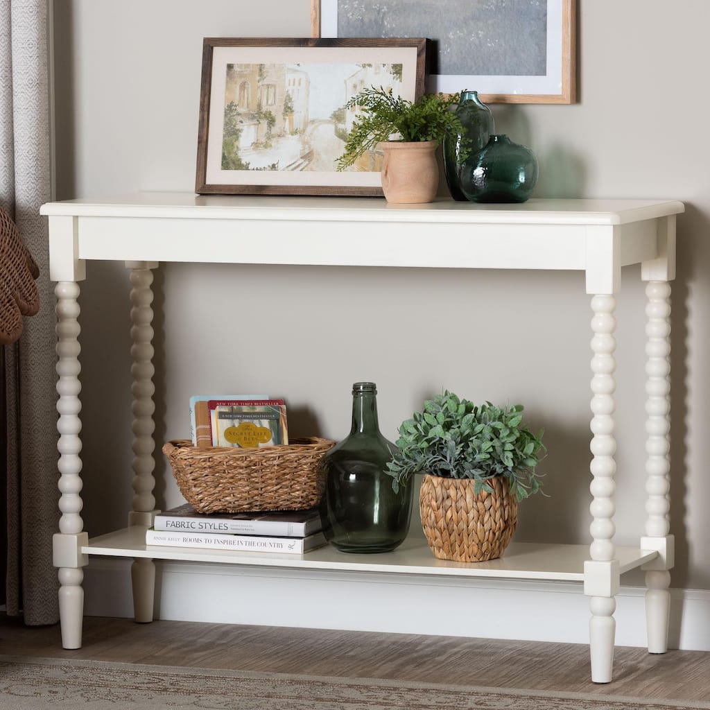 Bayard Console Table with Bobbin Legs - Spindle Leg Accent Table with Shelf, Cottage Farmhouse Entryway or Living Room Furniture