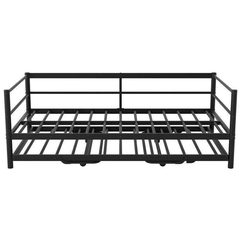 Twin Size Metal Daybed with LED and Adjustable Trundle, Pop Up Trundle