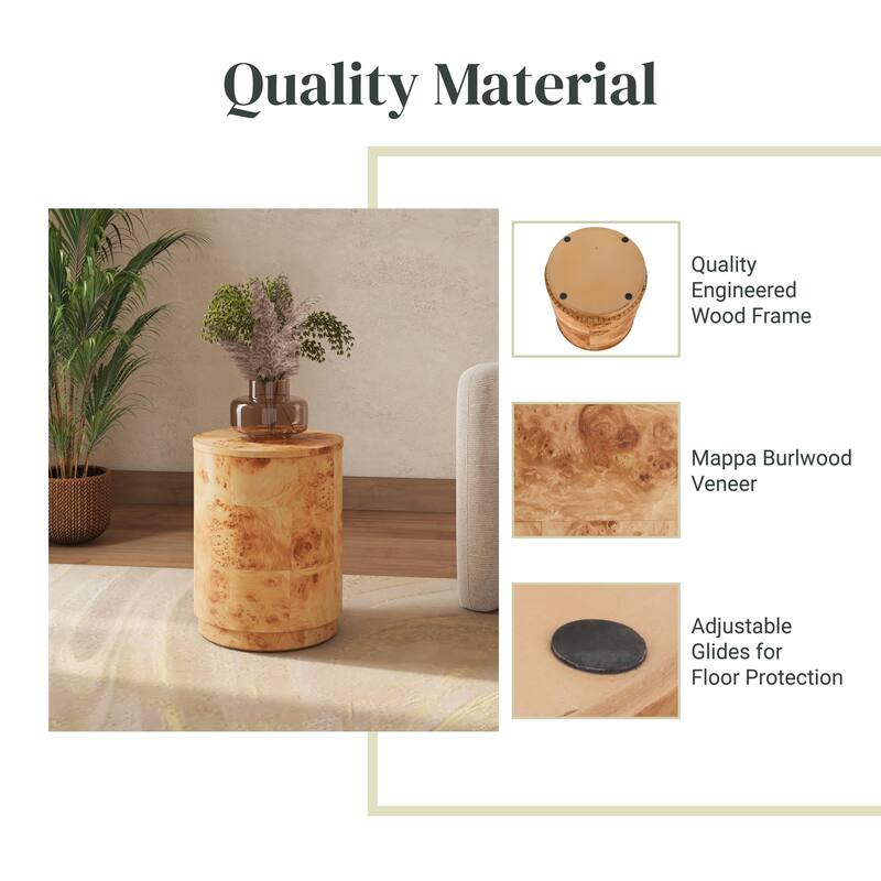 NPD Furniture Arsenio Burl Wood Round Coffee Table or Side/End Table