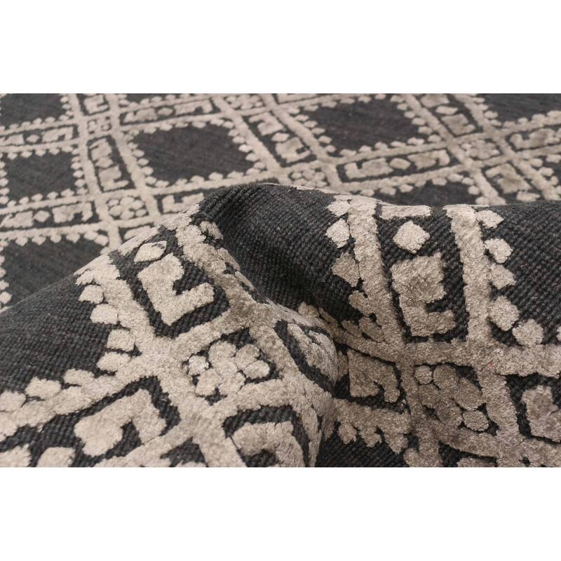 ECARPETGALLERY Hand Loomed Elysian Light Grey Viscose, Wool Rug - 5'3 x 7'9