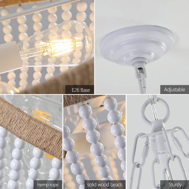 23.6 Inch Boho Rattan Pendant Light with 5-Tier Chandelier