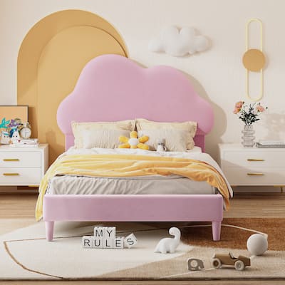 Velvet Platform Bed with Headboard