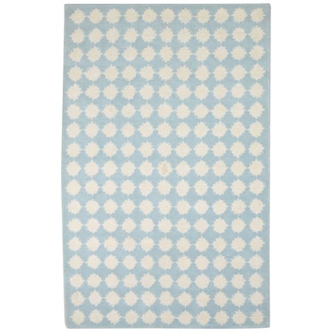 One of a Kind Hand-Tufted Modern & Contemporary 5' x 8' Dots Wool Blue Rug - 5'0"x7'11"