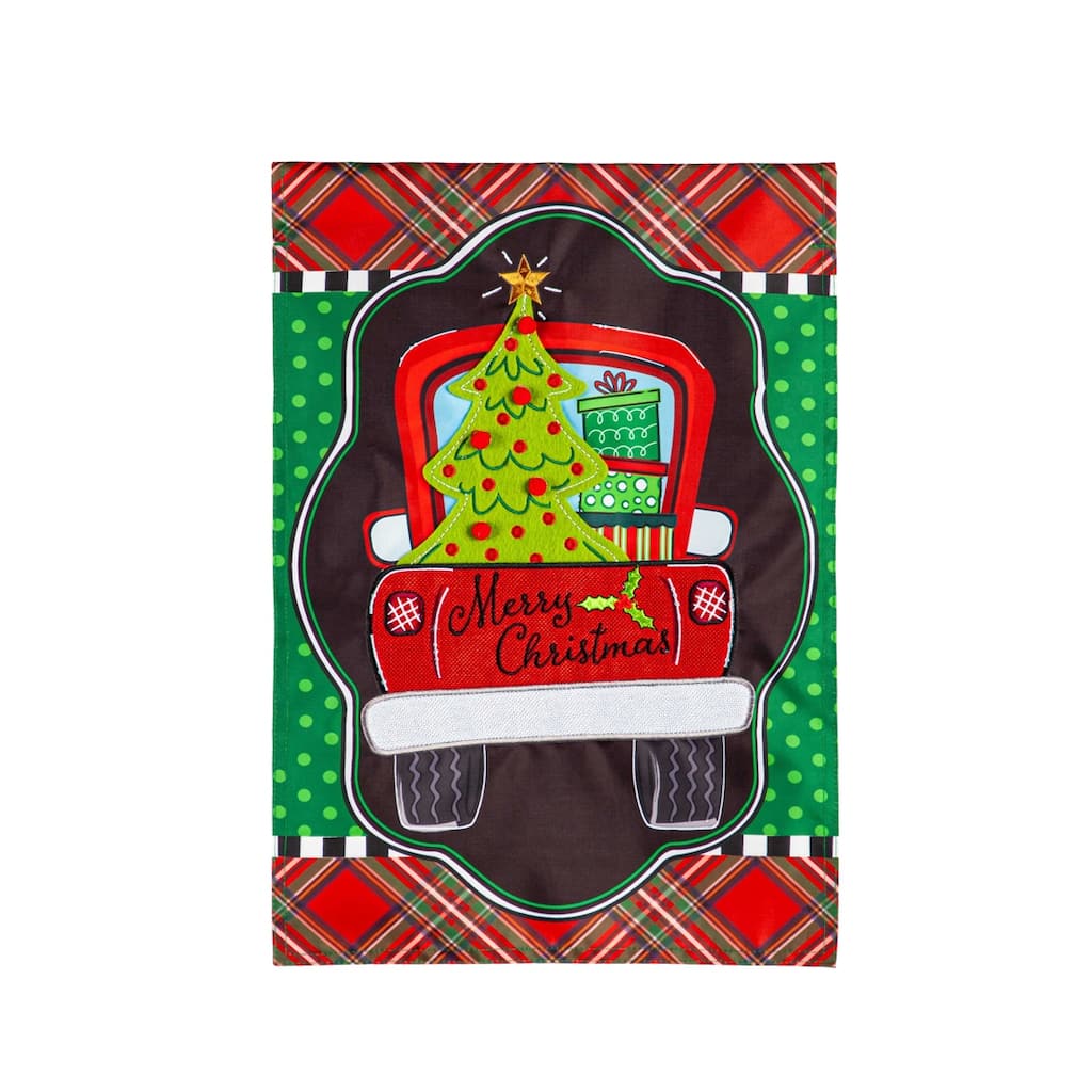 Patterned Christmas Truck Applique Garden Flag - Multi - Color