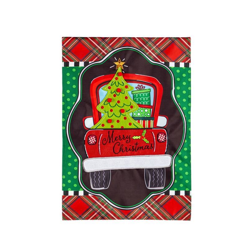 Patterned Christmas Truck Applique Garden Flag - Multi - Color